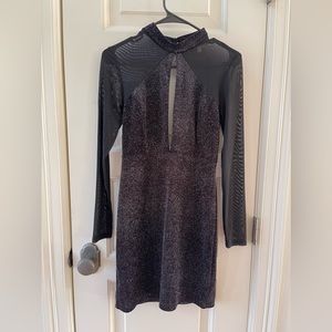 Black Sparkle Dress with Sheer Sleeves